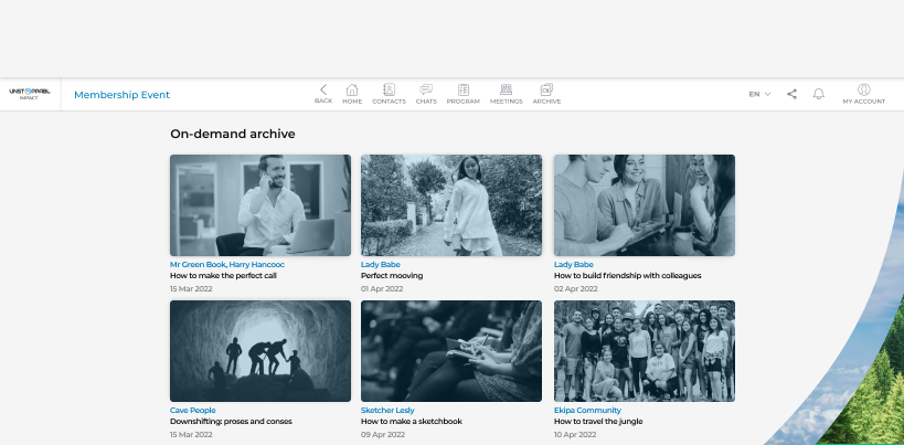 Media archive to store videos and keynote talks from online events in Unstoppabl's auditorium